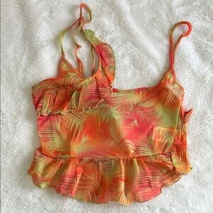 Orange and Green Ruffled Peplum Camisole